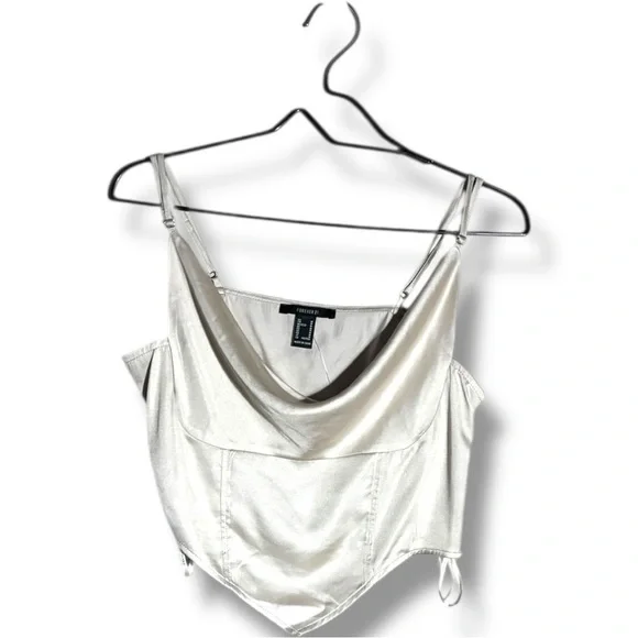 H&M Chic Ivory Satin Skinny Strap Cowl Neck Women's Cropped Camisole Top - Picture 12 of 16